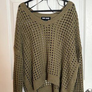 Donna Karan Open Stitch Sweater Olive